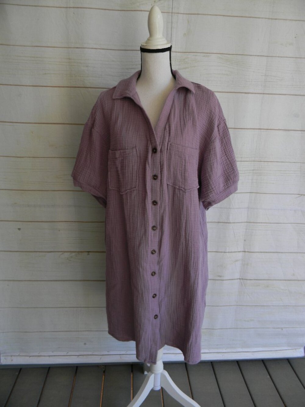 SHEIN LILAC PURPLE COTTON GAUZE TEXTURED SHORT SLV SHIRT BUTTON DOWN DRESS 2XL